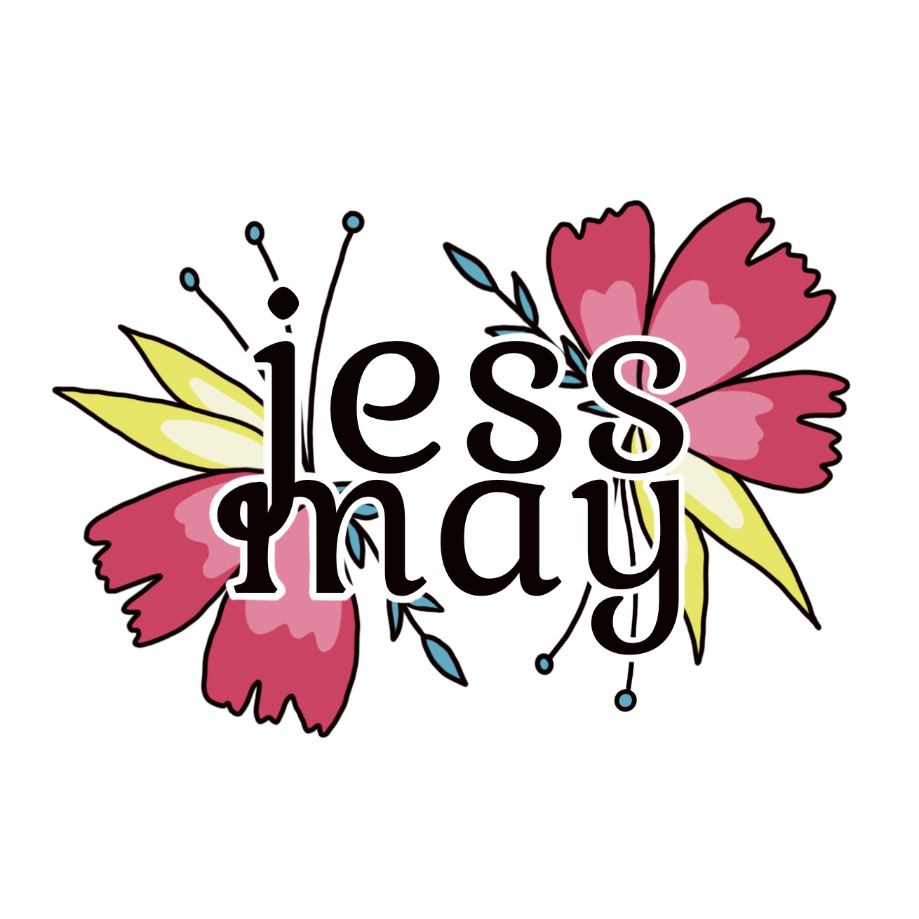 jess may logo , pink and green flowers with jess may in the centre