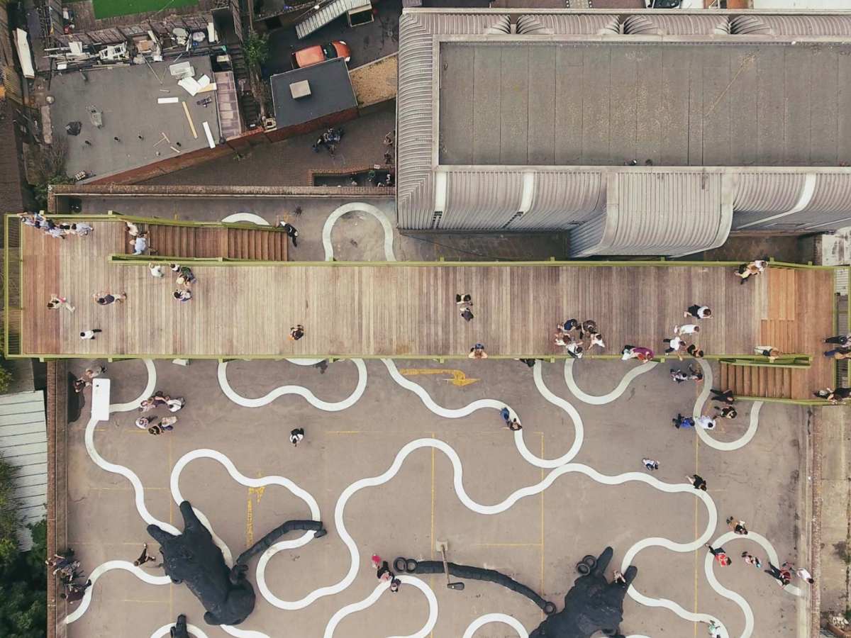 Bold Tendencies an Unusual-London-wedding-venue (1) A drone level arial shot of a car park roof top with squiggly designs