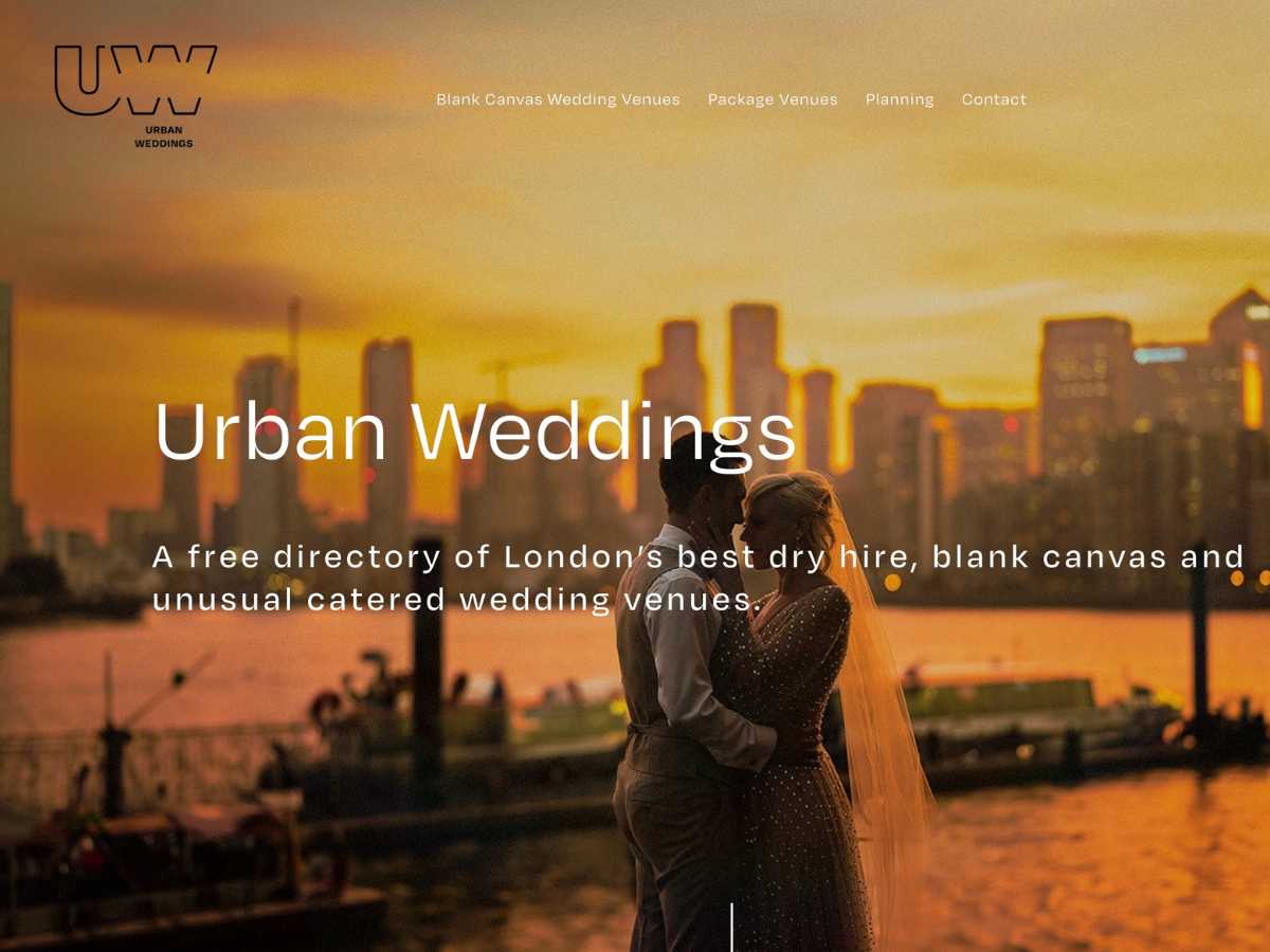 Urban weddings-unusual-London-wedding-venue (1) An advert for a directory in sunset colours with a London Backdrop. it says Urban Weddings