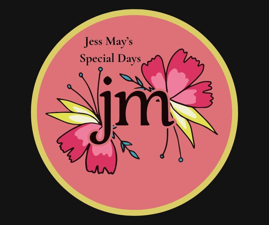Wedding Celebrant London Jess May's logo. A lower case jm with two butterfly shaped flower and leaf shapes in pink and green.